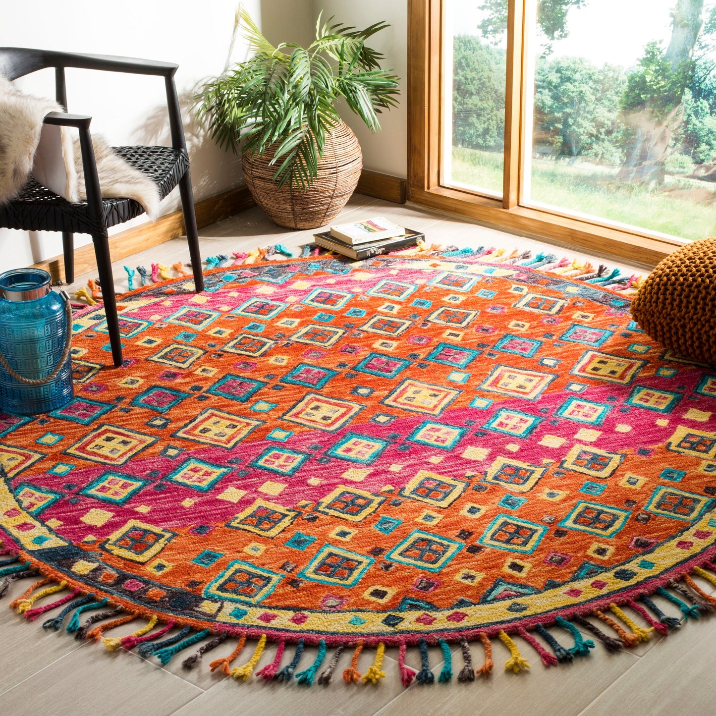 Tapis en laine éclectique orange/fuchsia Aspen Hysnie fait main SAFAVIEH