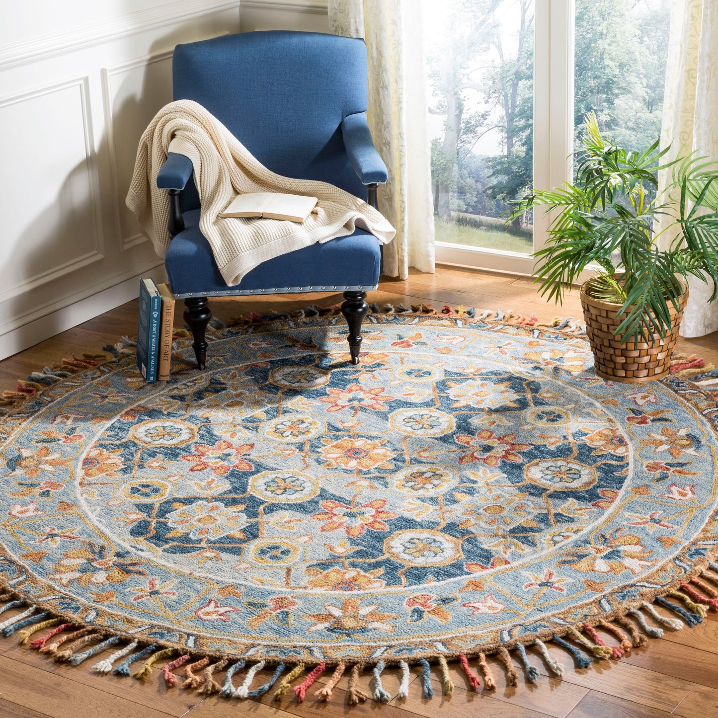Tapis en laine à pompons Boho Aspen Kimm fait main SAFAVIEH
