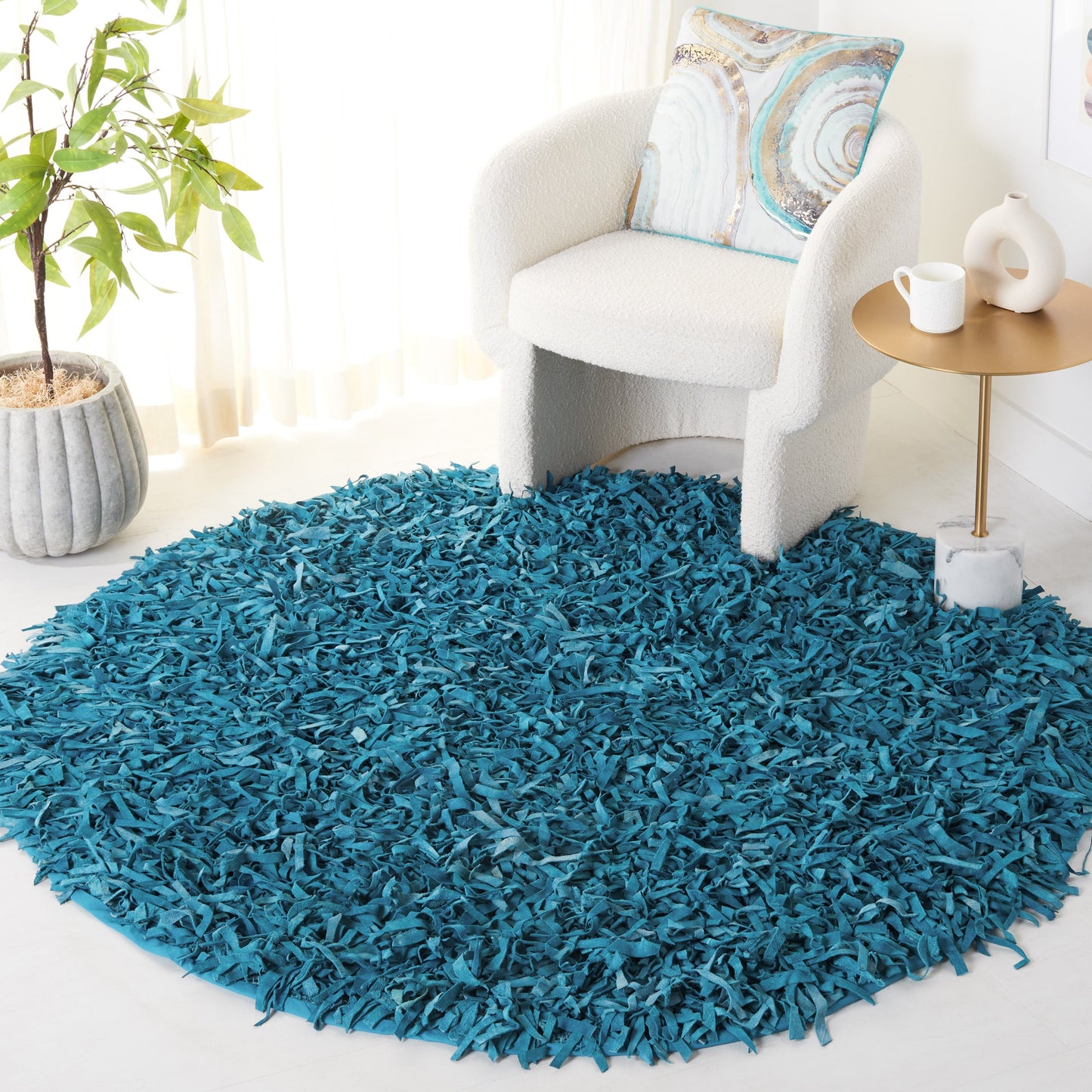 Tapis décoratif moderne en cuir fait main SAFAVIEH Shag Doinita