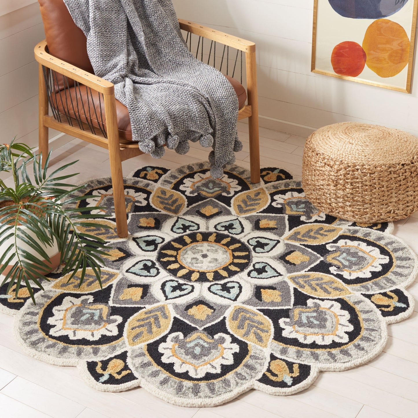 Tapis fantaisie en laine orné de fleurs Sheyla fait main SAFAVIEH