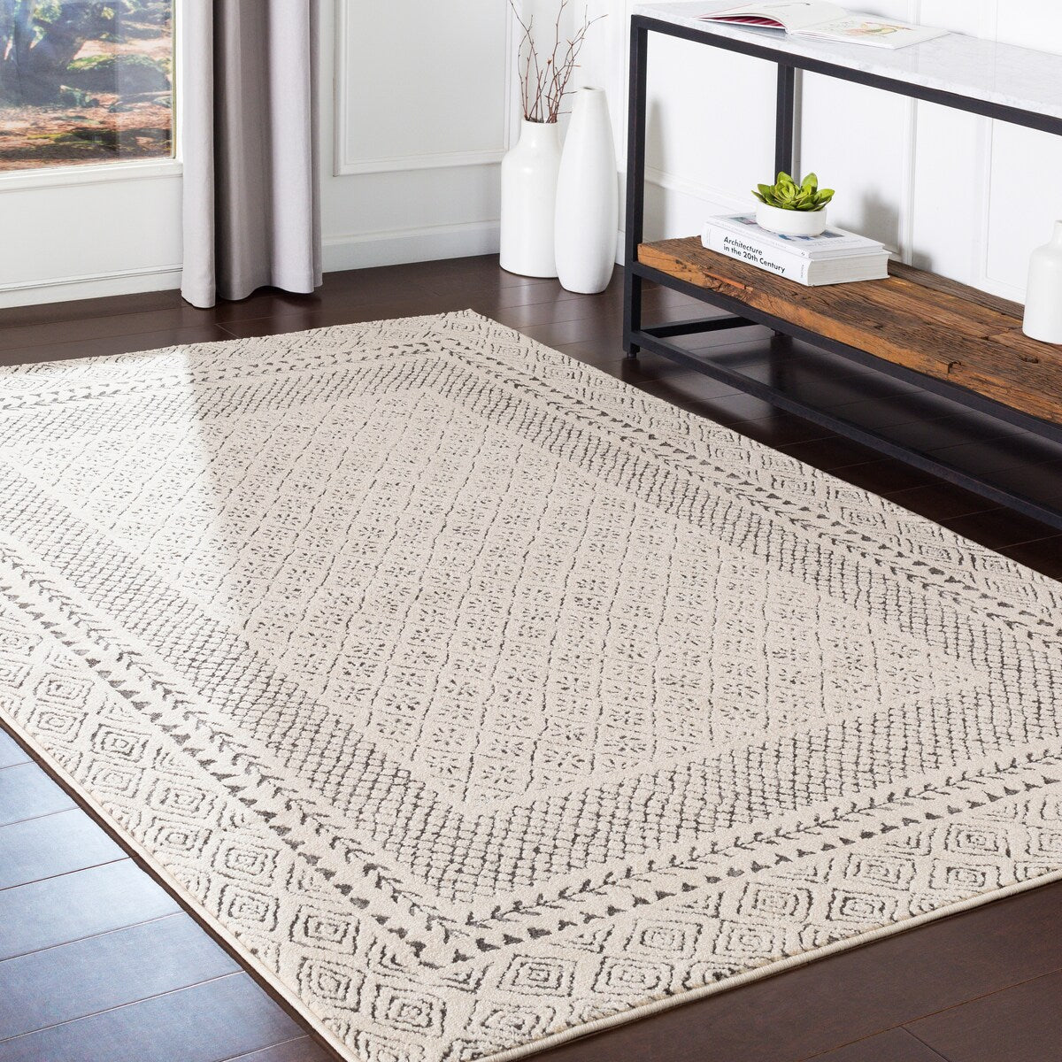 Tapis Livabliss Tiffany Grey à bordure bohème