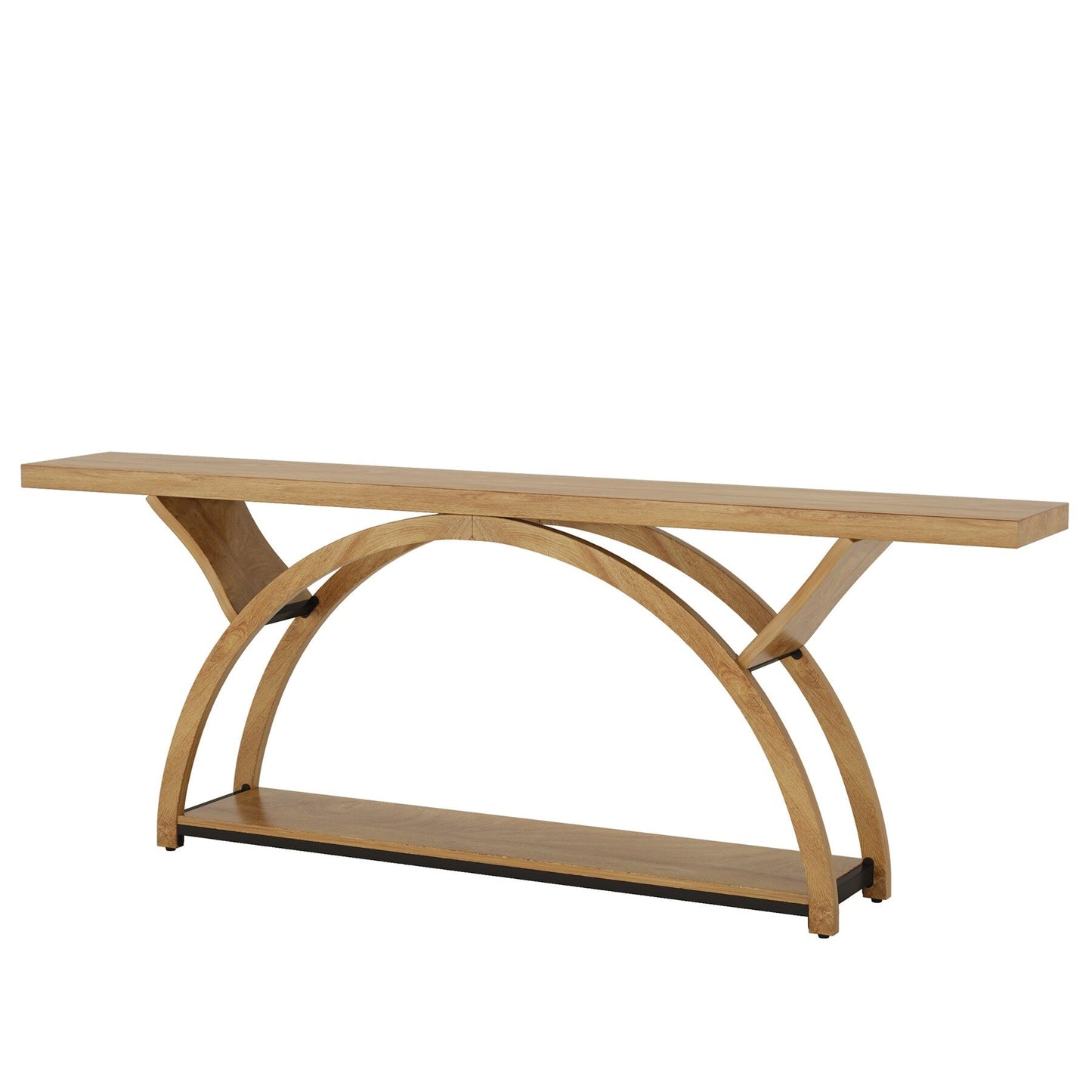 Console étroite à deux niveaux avec cadre semi-circulaire pour entrée, tables d'appoint de couloir grises