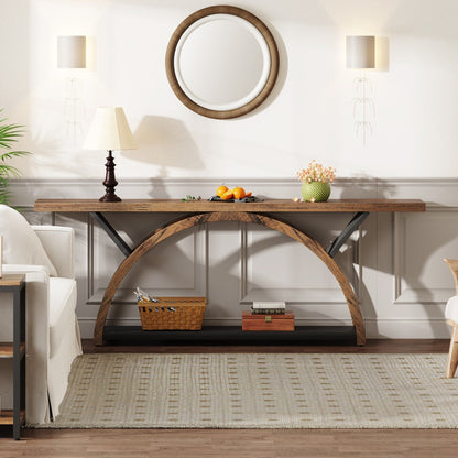 Console étroite à deux niveaux avec cadre semi-circulaire pour entrée, tables d'appoint de couloir grises