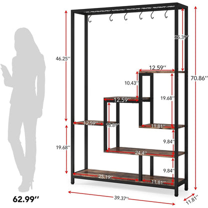 5-Tier Tall Indoor Plant Stand, 70.9 inches Plant Shelf with 10PC Hanging Hooks
