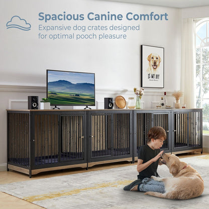 Meuble pour cage à chien de 70,86 pouces, meuble TV pour grandes races avec coussin et chambres doubles (sans coussin)