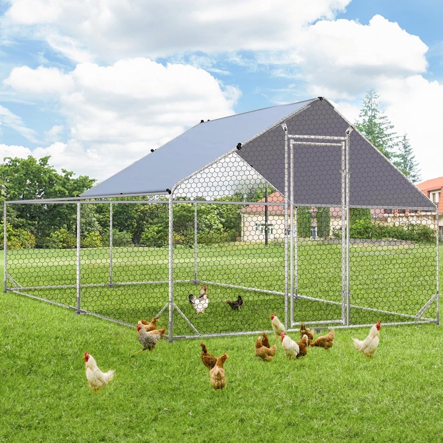 AECOJOY Grand poulailler en métal avec cage à poulets en métal