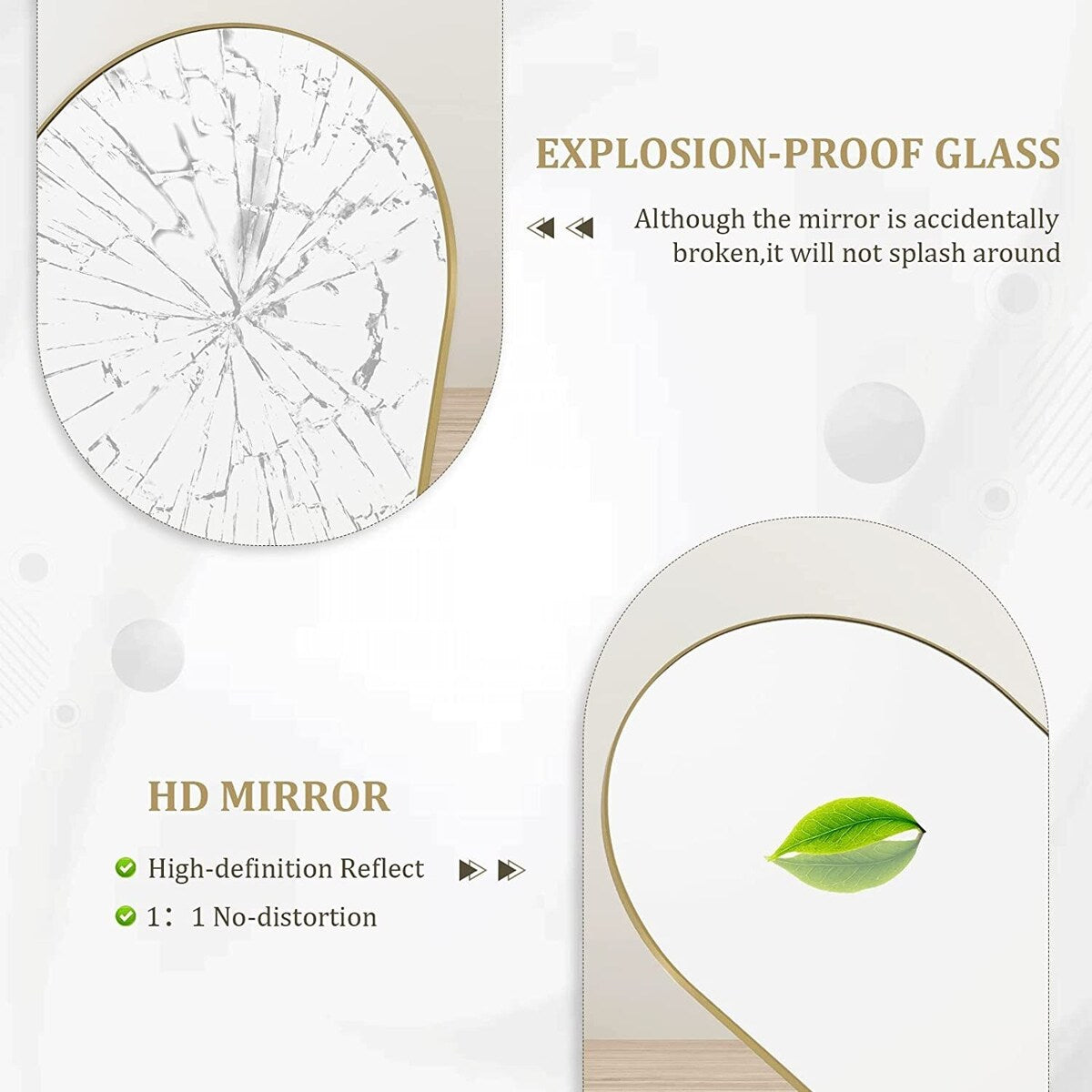 Miroir de sol arqué pleine longueur Miroir sur pied complet Décoration murale