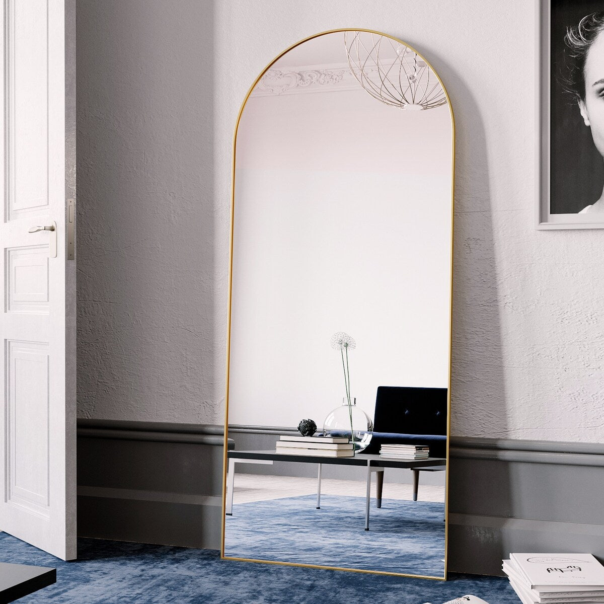 Miroir de sol arqué pleine longueur Miroir sur pied complet Décoration murale