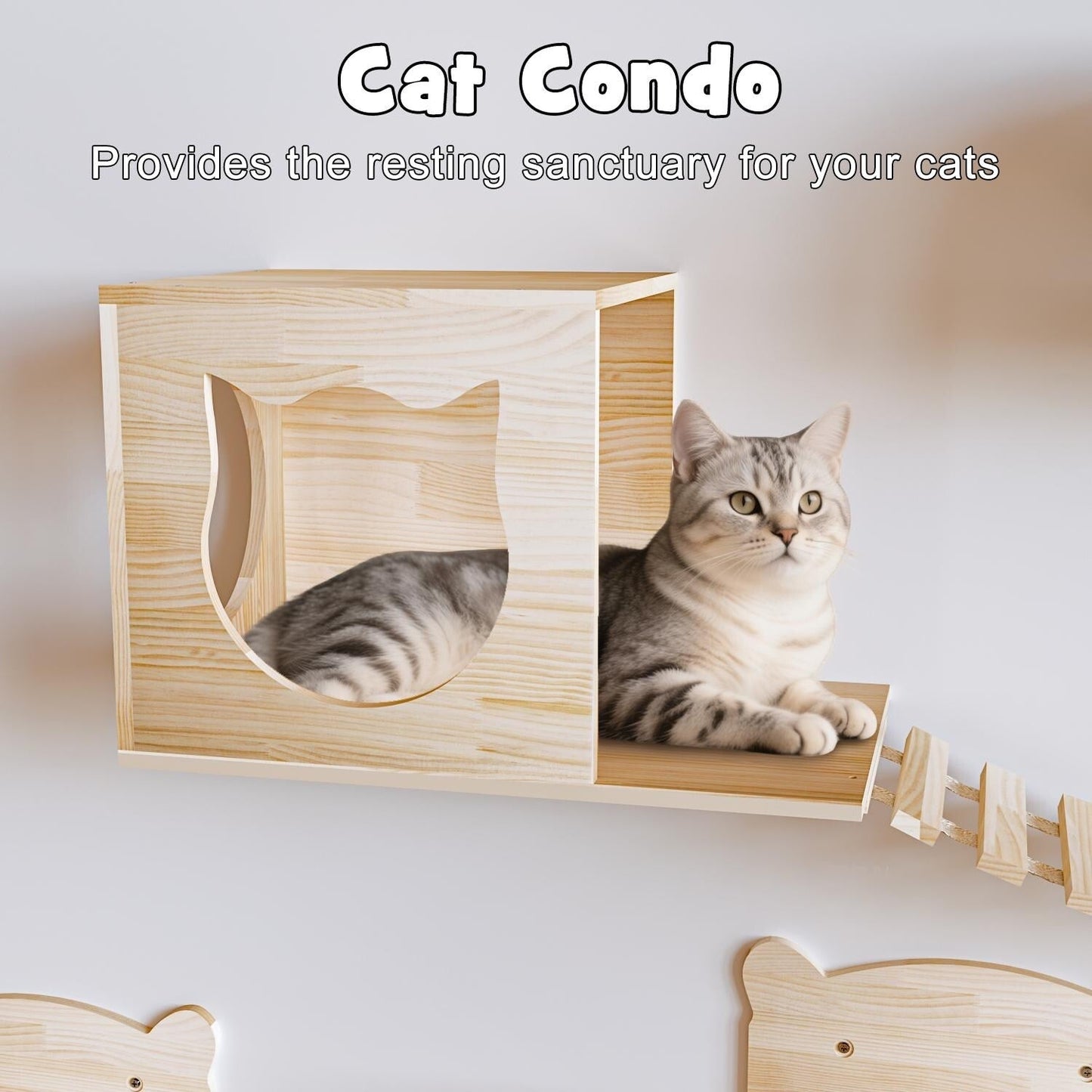 Système d'escalade mural pour chat en pin BOSSIN 9/16/18 pièces - Ensemble d'étagères murales avec lit pour chat, griffoir et tunnel