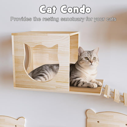 Système d'escalade mural pour chat en pin BOSSIN 9/16/18 pièces - Ensemble d'étagères murales avec lit pour chat, griffoir et tunnel