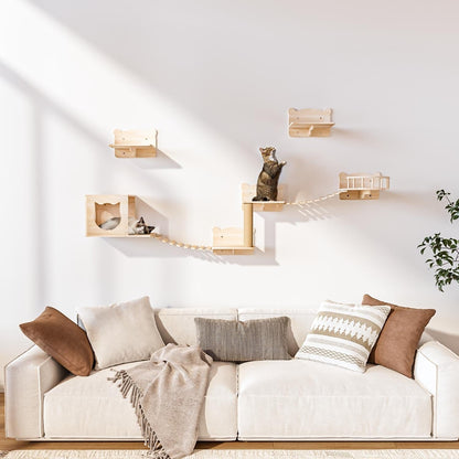 Système d'escalade mural pour chat en pin BOSSIN 9/16/18 pièces - Ensemble d'étagères murales avec lit pour chat, griffoir et tunnel
