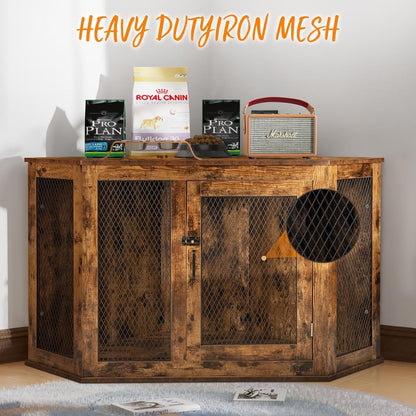 Niche d'angle pour chien Bossin, niche en bois de 44/52 pouces avec filet, niche décorative en bois pour chien, idéale pour l'intérieur