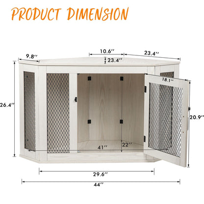 Niche d'angle pour chien Bossin, niche en bois de 44/52 pouces avec filet, niche décorative en bois pour chien, idéale pour l'intérieur