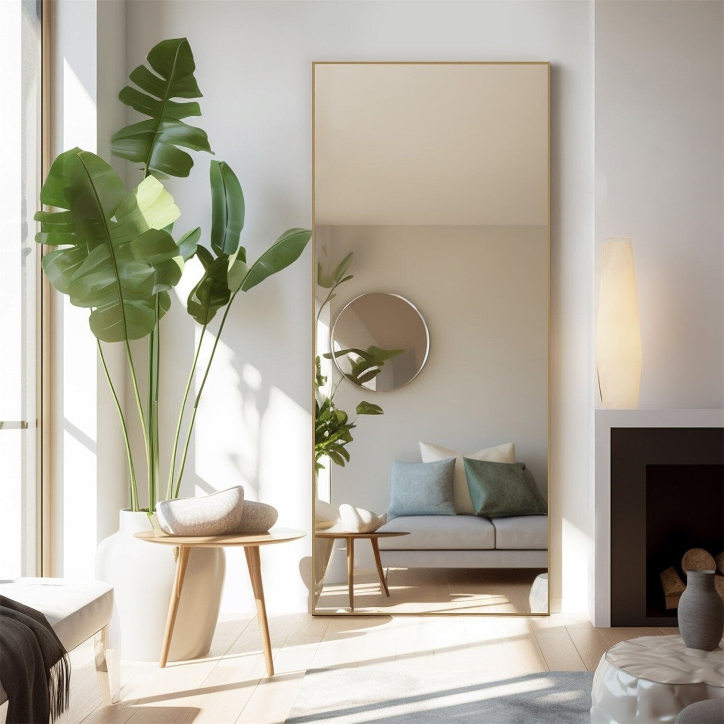 Miroir pleine longueur avec support, miroir de sol avec cadre en alliage d'aluminium pour chambre à coucher, miroir mural sur pied pour vestiaire