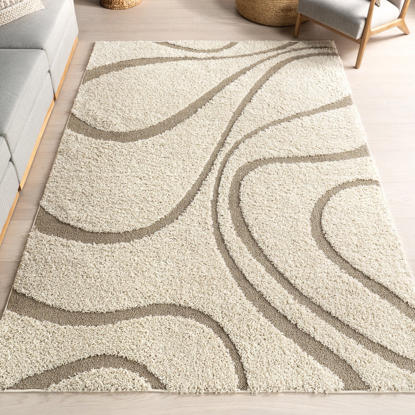 Tapis Shag contemporain Nuloom Krista à motifs tourbillonnants