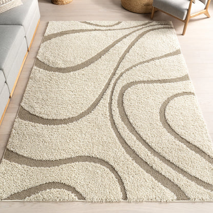 Tapis Shag contemporain Nuloom Krista à motifs tourbillonnants