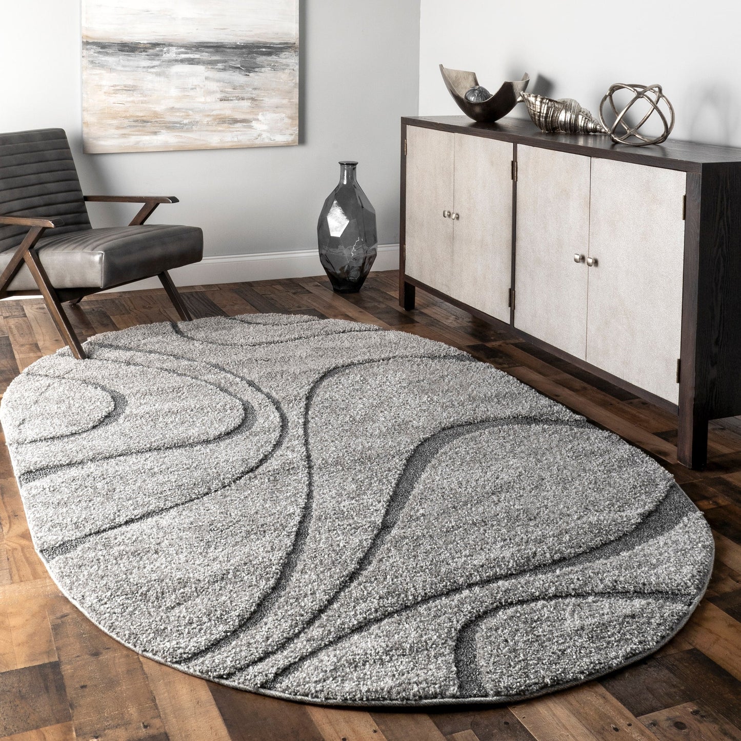 Tapis Shag contemporain Nuloom Krista à motifs tourbillonnants