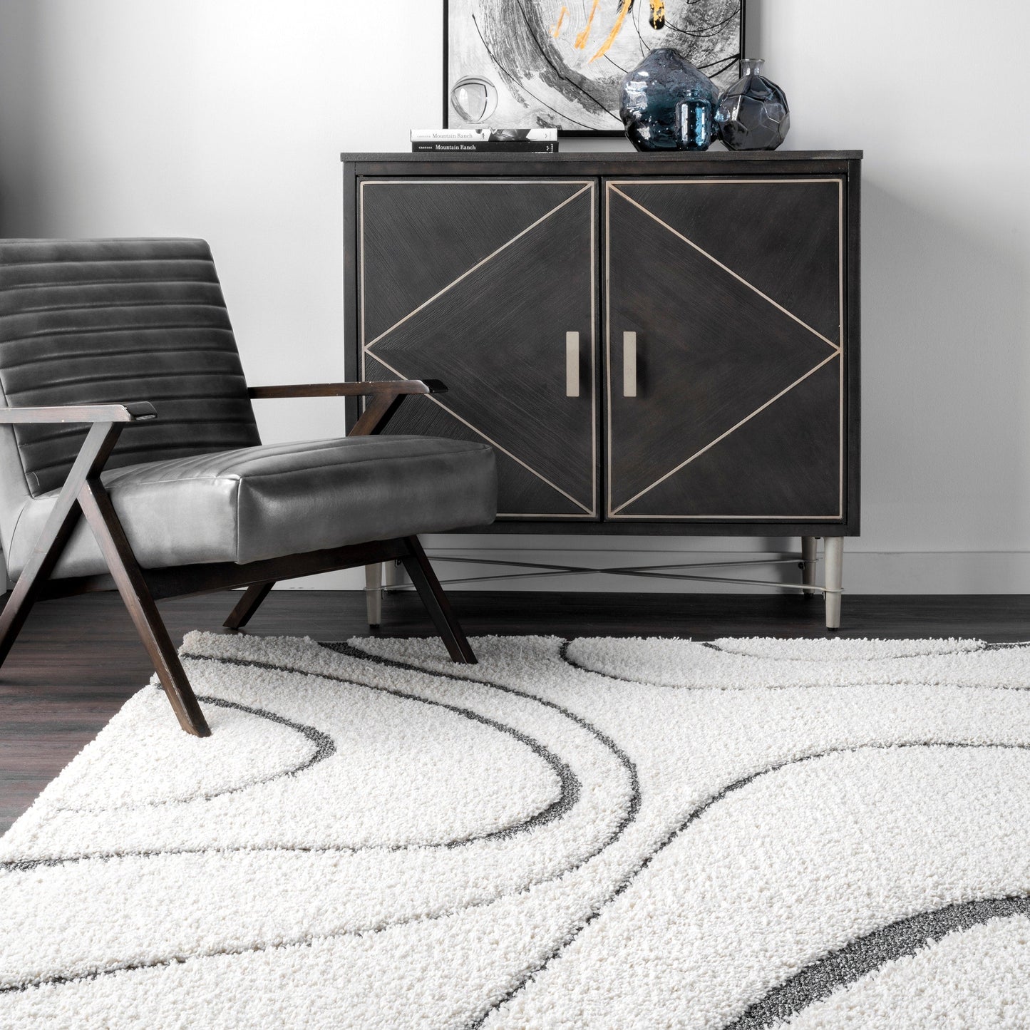 Tapis Shag contemporain Nuloom Krista à motifs tourbillonnants