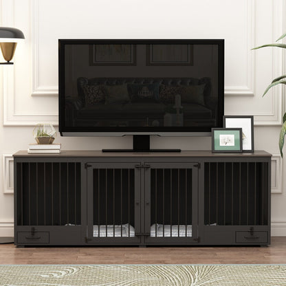 Meubles pour cage à chien - Niche en bois avec séparateur de pièce et 2 tiroirs