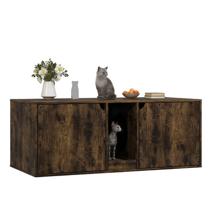 Bac à litière pour chat à deux compartiments, meuble multifonctionnel