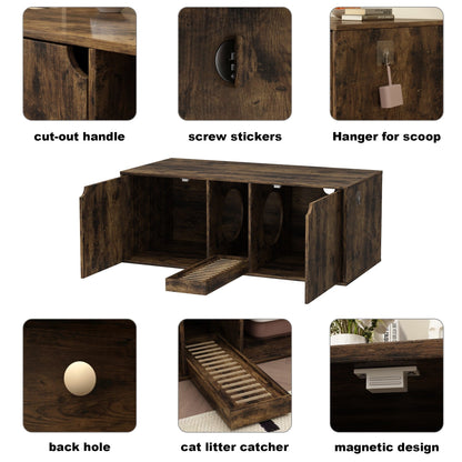 Bac à litière pour chat à deux compartiments, meuble multifonctionnel