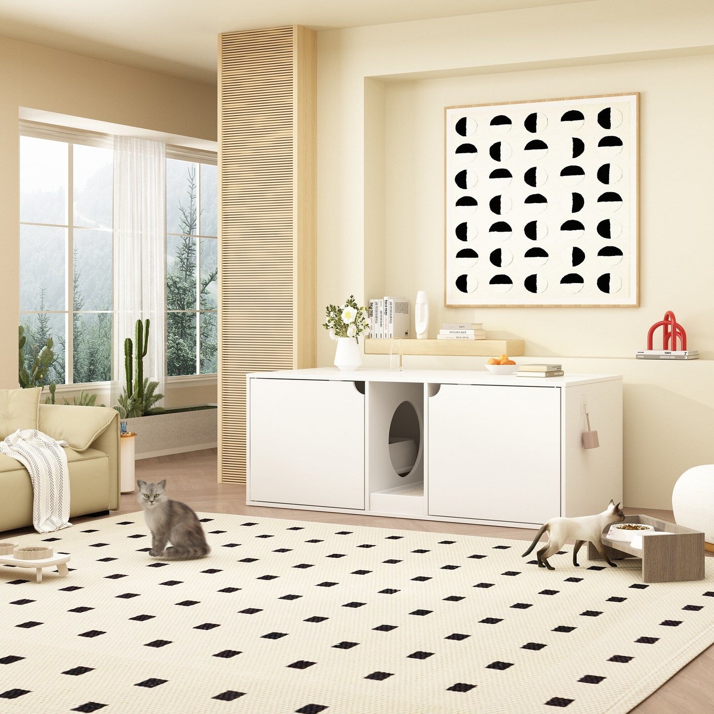 Bac à litière pour chat à deux compartiments, meuble multifonctionnel