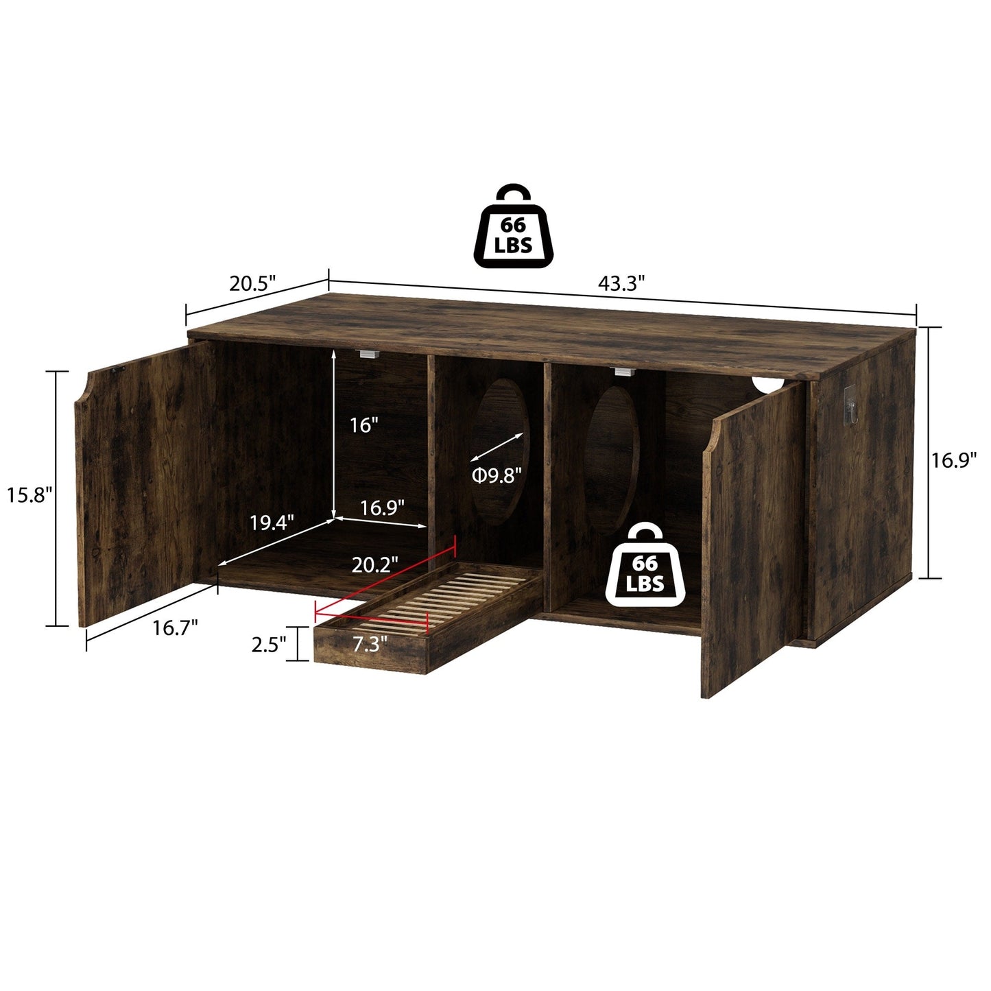 Bac à litière pour chat à deux compartiments, meuble multifonctionnel