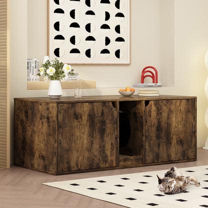 Bac à litière pour chat à deux compartiments, meuble multifonctionnel