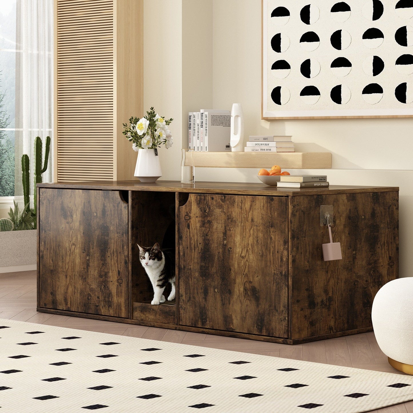 Bac à litière pour chat à deux compartiments, meuble multifonctionnel