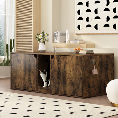 Bac à litière pour chat à deux compartiments, meuble multifonctionnel