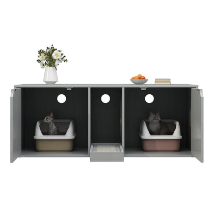 Bac à litière pour chat à deux compartiments, meuble multifonctionnel