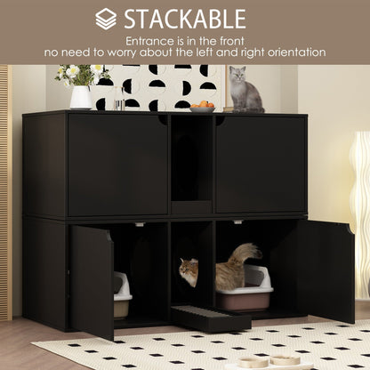 Bac à litière pour chat à deux compartiments, meuble multifonctionnel