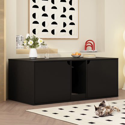 Bac à litière pour chat à deux compartiments, meuble multifonctionnel