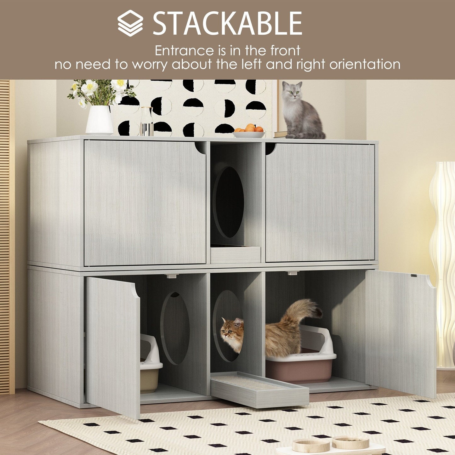 Bac à litière pour chat à deux compartiments, meuble multifonctionnel