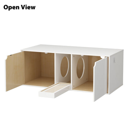 Bac à litière pour chat à deux compartiments, meuble multifonctionnel