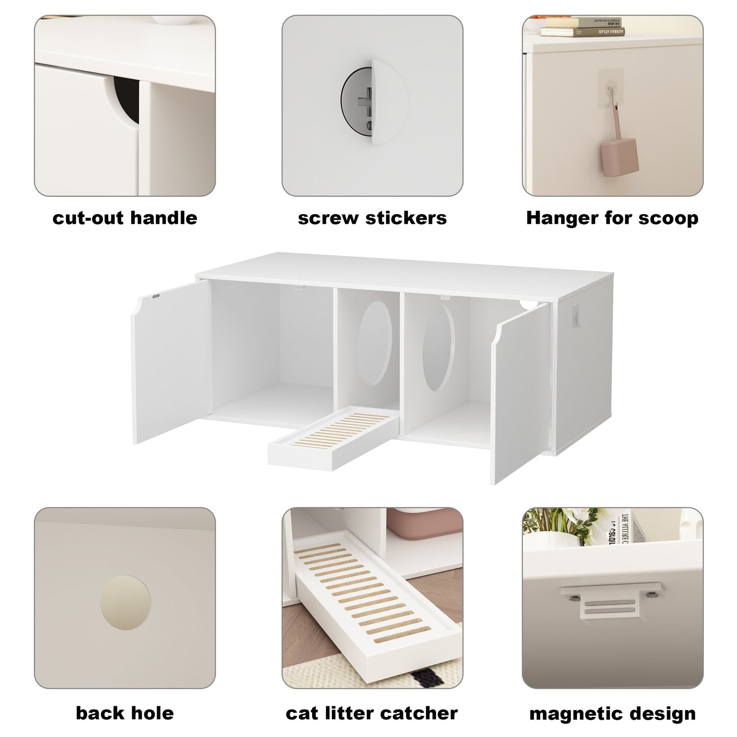 Bac à litière pour chat à deux compartiments, meuble multifonctionnel