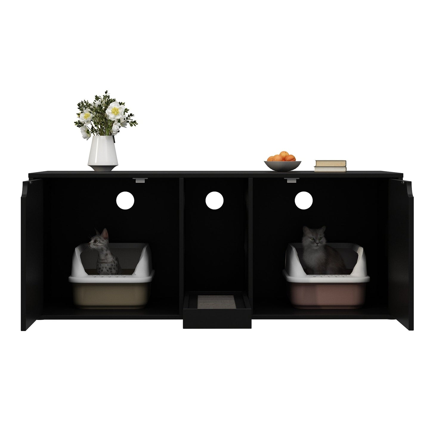 Bac à litière pour chat à deux compartiments, meuble multifonctionnel