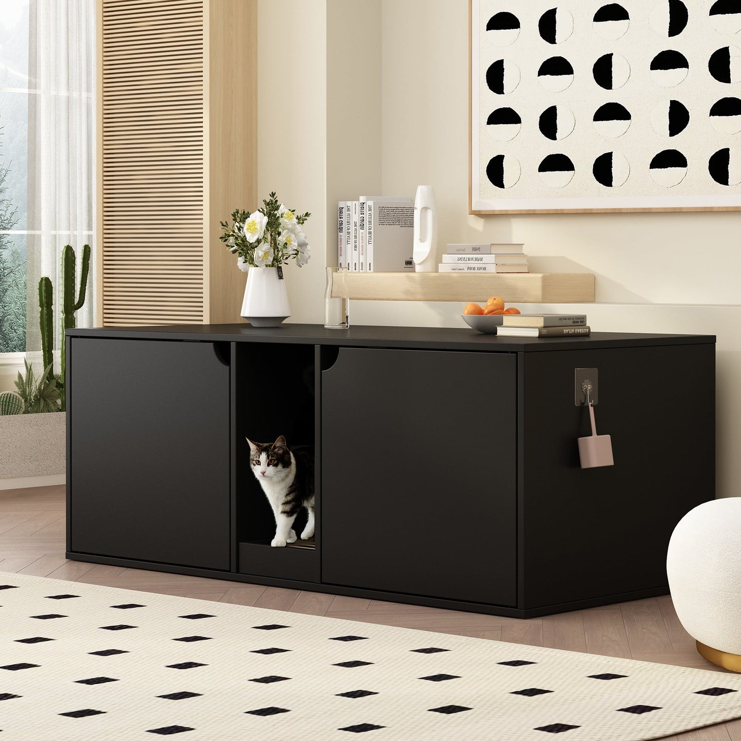 Bac à litière pour chat à deux compartiments, meuble multifonctionnel