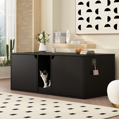 Bac à litière pour chat à deux compartiments, meuble multifonctionnel