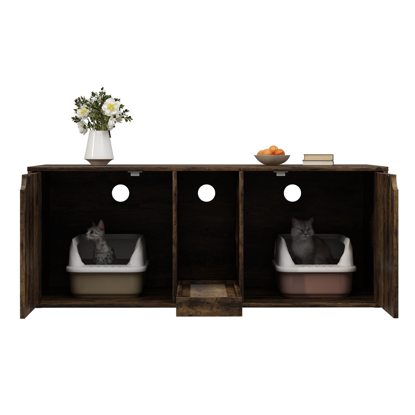 Bac à litière pour chat à deux compartiments, meuble multifonctionnel