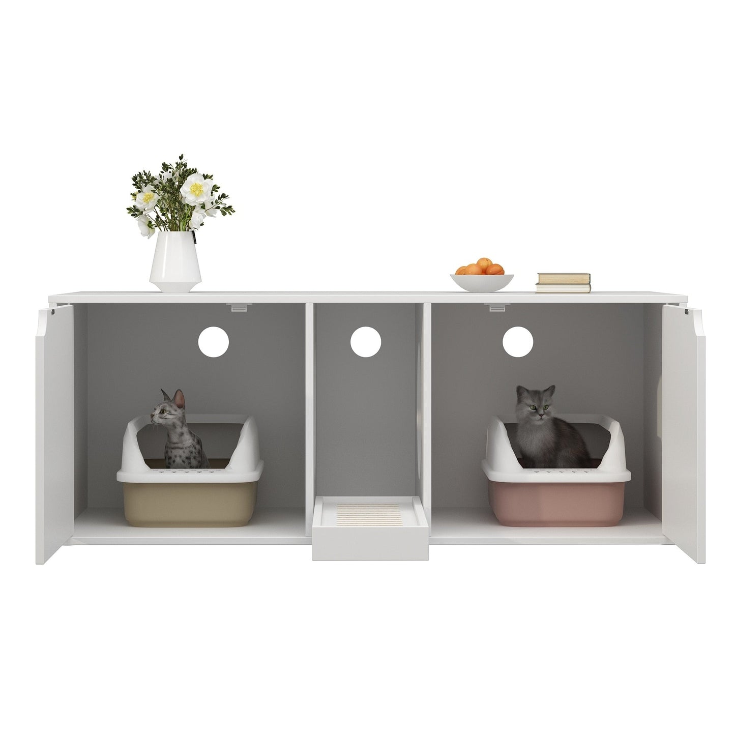 Bac à litière pour chat à deux compartiments, meuble multifonctionnel