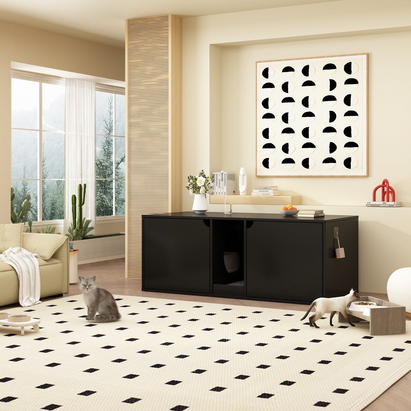 Bac à litière pour chat à deux compartiments, meuble multifonctionnel