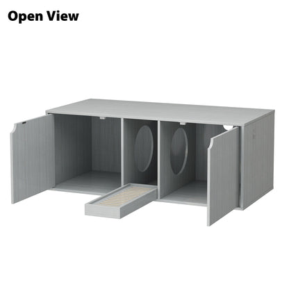 Bac à litière pour chat à deux compartiments, meuble multifonctionnel