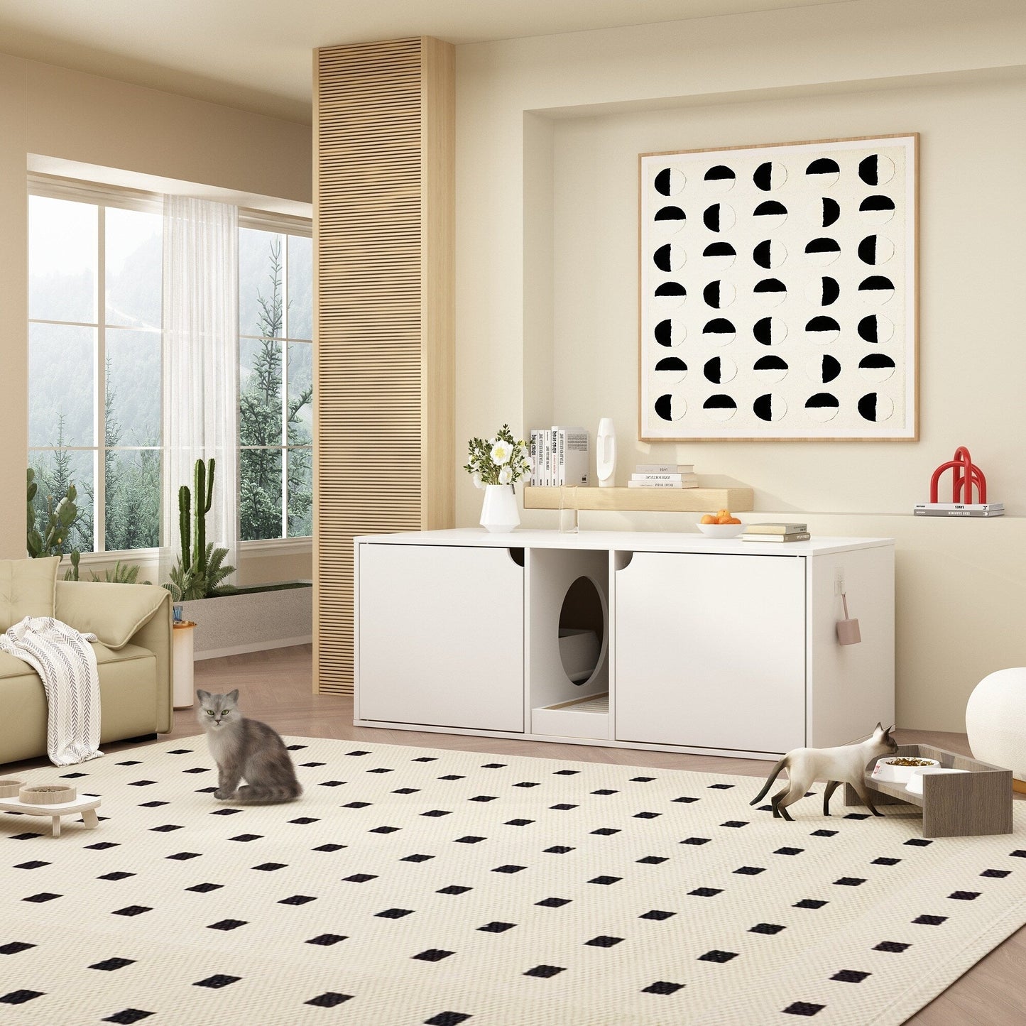 Bac à litière pour chat à deux compartiments, meuble multifonctionnel