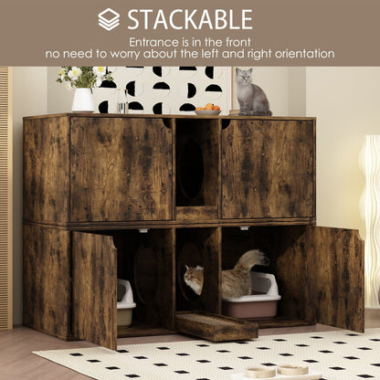 Bac à litière pour chat à deux compartiments, meuble multifonctionnel