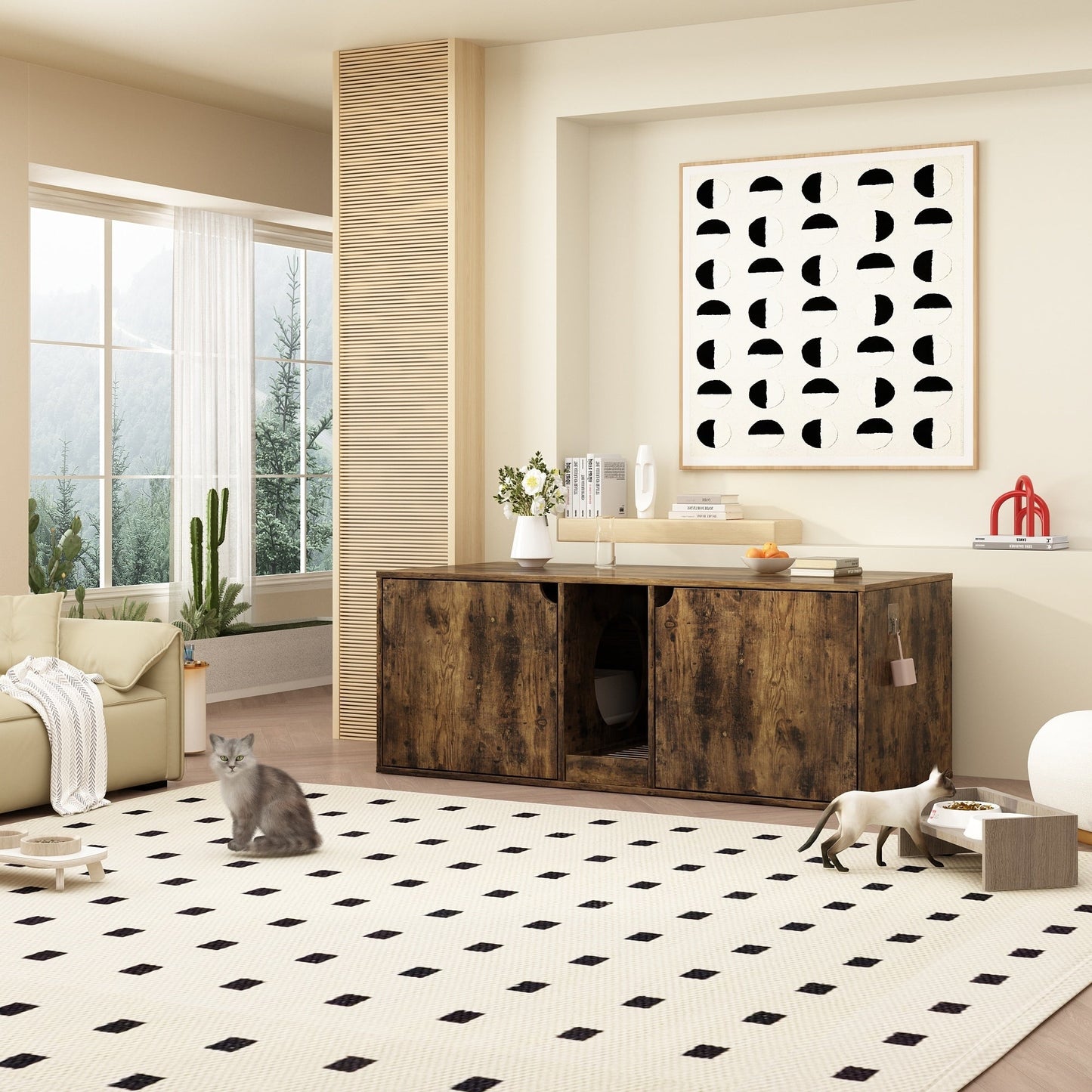 Bac à litière pour chat à deux compartiments, meuble multifonctionnel