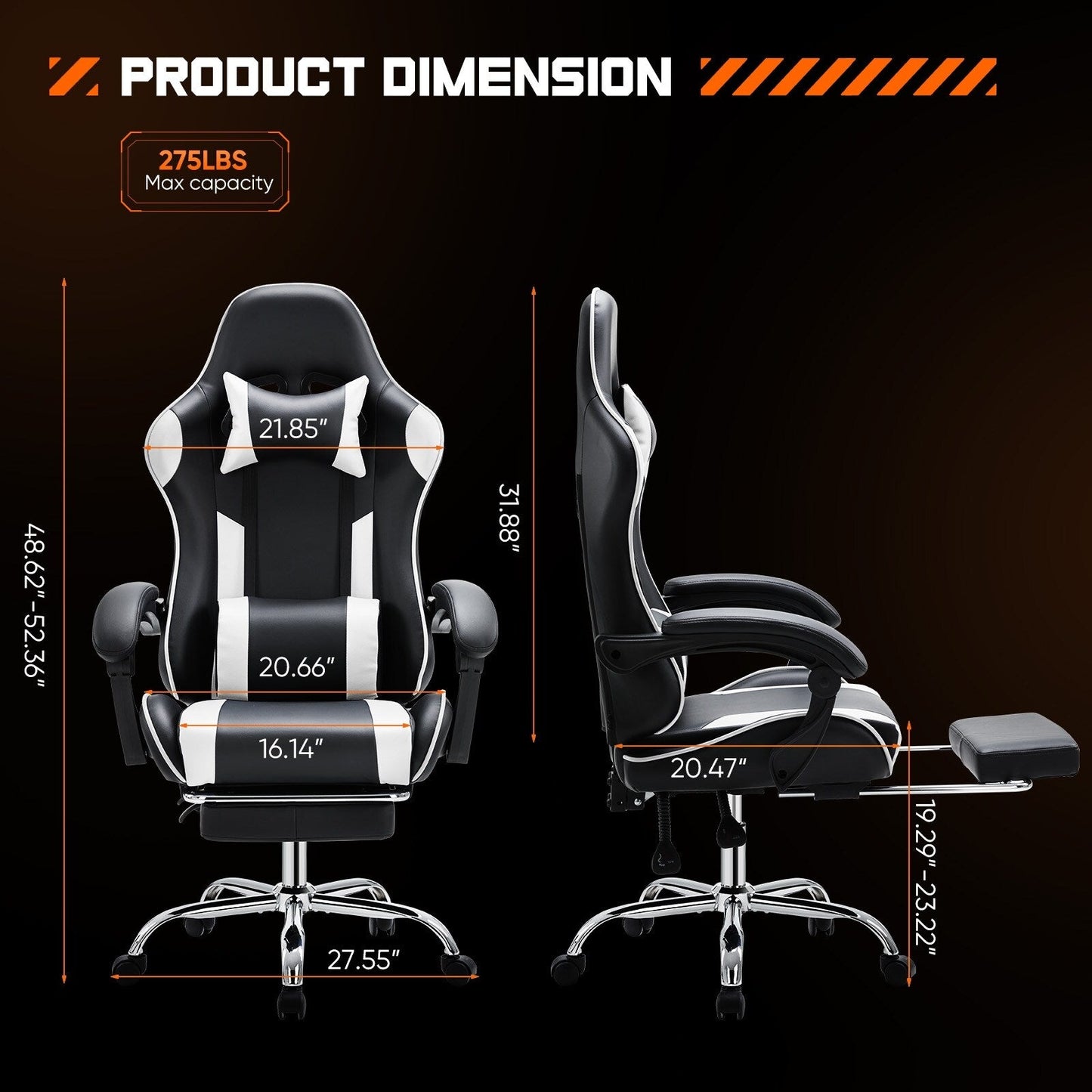 Ergonomic PU Leather 360° Swivel Gaming Recliner with Footrest, Headrest, Lumbar Support, Adjustable Height