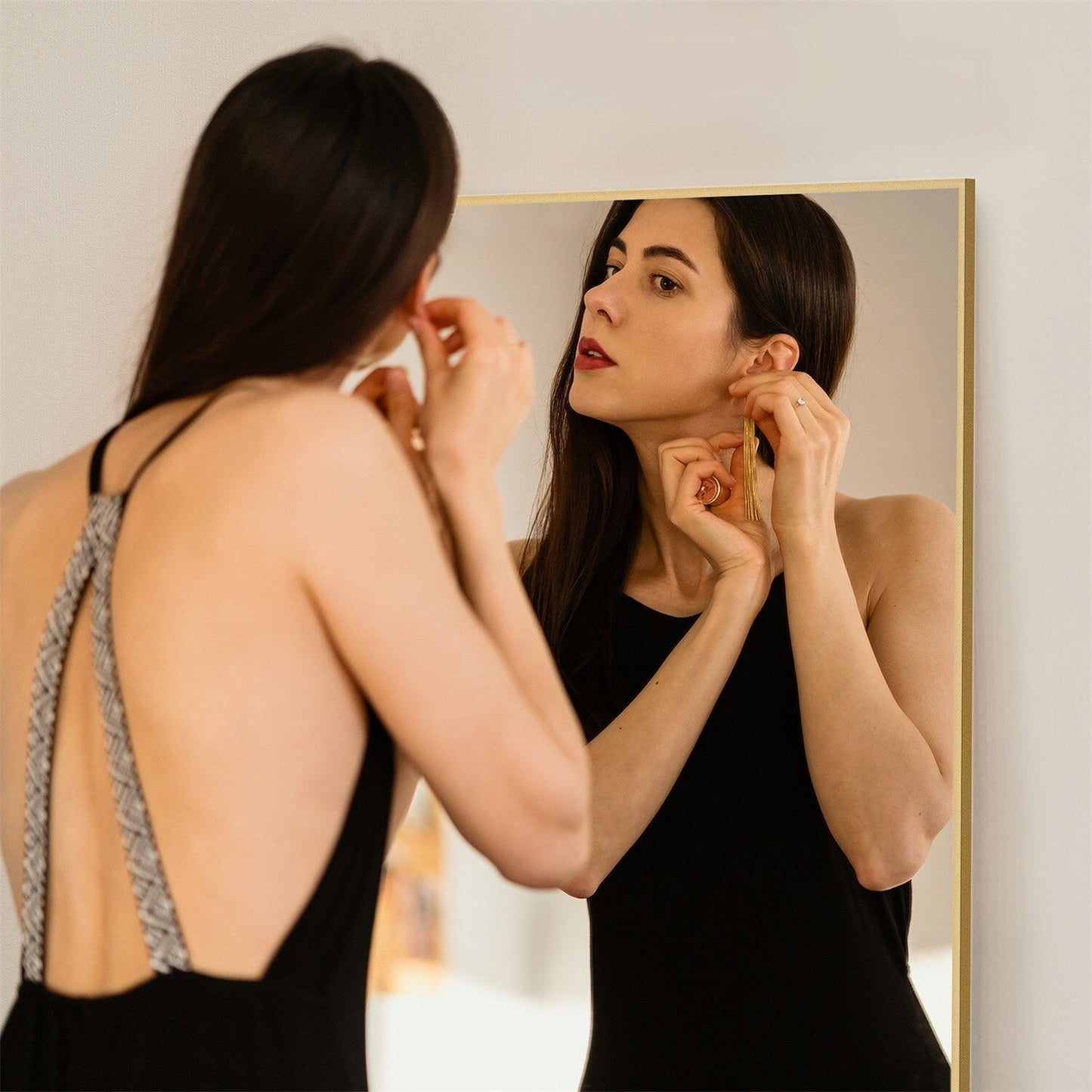 Miroir pleine longueur avec support, miroir de sol avec cadre en alliage d'aluminium pour chambre à coucher, miroir mural sur pied pour vestiaire