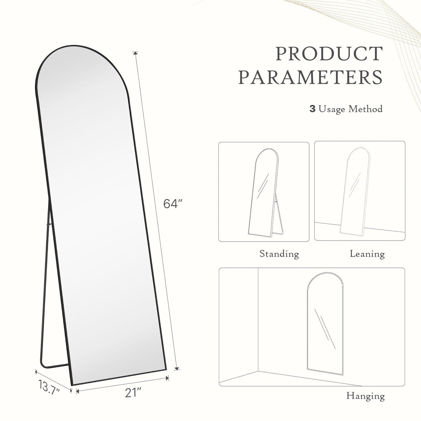 Miroir pleine longueur avec support, miroir de sol avec cadre en alliage d'aluminium pour chambre à coucher, miroir mural sur pied pour vestiaire