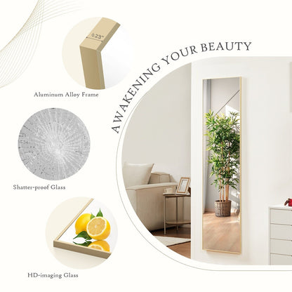Miroir pleine longueur avec support, miroir de sol avec cadre en alliage d'aluminium pour chambre à coucher, miroir mural sur pied pour vestiaire